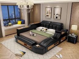 This is all so passe'! Modern Design Bedroom Furniture Muebles De Dormitorio Smart Leather Smart Beds Bedroom Sets Cama Leather Bed Frame World Best Brands