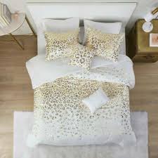 Leopard Print Comforter Set White Gold