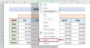how to hide columns in excel with minus