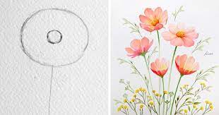 Spring flower draw illustration wedding icons drawn flowers violets watercolor isolated hand drawn chamomile flower hand drawn romantic hand drawn flowers outline background flowers. Korean Artist Uploads Step By Step Tutorials On How To Draw Beautiful Flowers Bored Panda