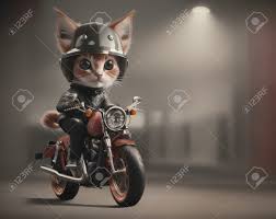 Cool Cat Rider Riding A Motorcycle Retro Style. Superlative Generative AI  Stock Photo, Picture and Royalty Free Image. Image 205404389.