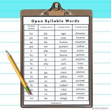 64 open syllable words word list