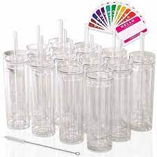 12 Clear Acrylic Tumblers With Lids And