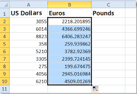 pounds euros in excel