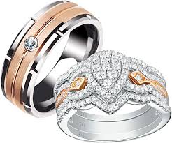 Forever one wedding bands are set in responsibly sourced 14k gold and platinum. Amazon Com Newshe Wedding Rings Set For Him And Her Women Mens Tungsten Bands Sterling Silver Cz Rose Gold Size 10 10 Jewelry