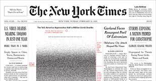 New York Times Depicts Total Covid Death Toll on Front Page - The New York Times