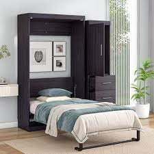 Gray Wood Frame Twin Murphy Bed