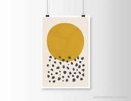 black dots mustard circle wall art