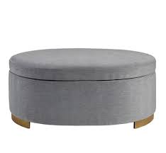 Grey Fabric Oval Coffee Table Storage
