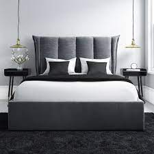 A low wooden oak king size bed with storage in the oriental loft living style popular in urban small space and simple living. Maddox King Size Ottoman Bed With Cushioned Headboard In Silver Grey Velvet Furniture123