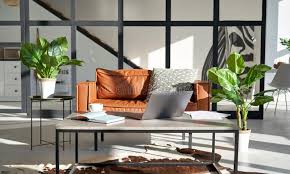 Modern Sunny Living Room Interior Design with Home Office Workplace and  Sofa. Stock Photo - Image of couch, interior: 183682112 gambar png