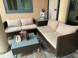 outdoor sofa set including table and
