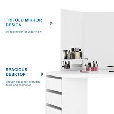 corner makeup vanity desk 3 fold mirror