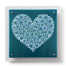 Intricate Blue Heart Glass Art Wall Panel