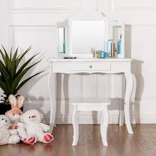 costway white wood vanity table set