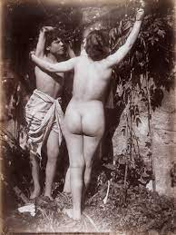 Two Sicilian children, posing naked outdoors. Photograph by W. von Gloeden,  1902. | Wellcome Collection