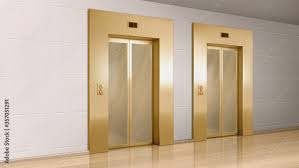 Golden Elevator With Glass Doors