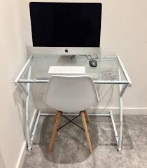 Small Computer Desk White Modern Glass
