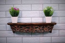 Hand Carved Wooden Wall Decor Shelf