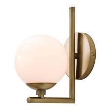brass frosted glass globe wall sconce
