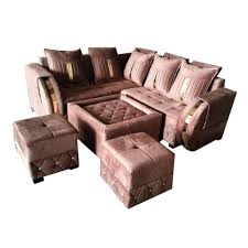leather 5 seater teak wood u shape sofa