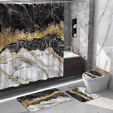 4pcs marble shower curtain set abstract