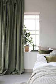 Set Of 2 Linen Curtain Moss Green