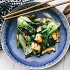 baby bok choy with mushrooms and tofu
