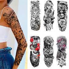Tatouage temporaire à bras complet pour femme, motif à fleurs, tigre, Lion,  crâne, aigle, corps, jambe, autocollant, étanche, Cool, homme, manches  Totem - AliExpress