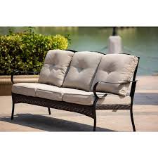 Metal Outdoor Couch With Beige Cushions