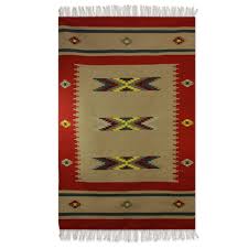 red and tan indian dhurrie rug 4x6