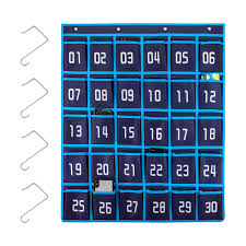 Aiex Numbered Pocket Chart Cell Phone Hanging Organizer Hanging Storage Bag For Classroom Calculator Mobile Phone Holders 30 Pockets 4 Hooks