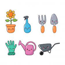 Set Of Cute Funny Garden Tools Icons