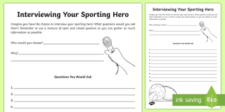 Play sports hero game on gogy! Interviewing Your Sporting Hero Writing Template