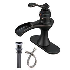 bwe waterfall single hole single handle low arc bathroom faucet with drain embly and supply line in oil rubbed bronze