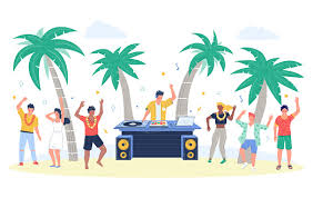 Beach Party With Dj Playing Disco Music People Dancing Flat Vector  Illustration Stock Illustration - Download Image Now - iStock