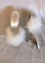 Are you a furry pom pom mule with kitten heel type of slipper wearer? 70 S White Maribou W Lucite Heel Bedroom Slippers Sz 6 Bedroom Slippers Lucite Heels Fur Heels