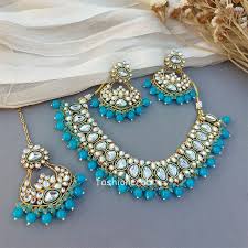 blue kundan bridal jewellery set for