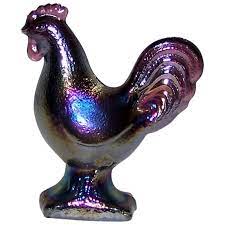 vintage blue carnival glass rooster