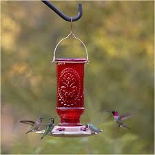 Vintage Glass Hummingbird Feeder Red