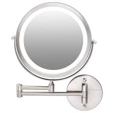 ovente 1 6 in x 13 2 in lighted magnifying wall makeup mirror in nickel brushed