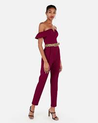Express Strapless Off The Shoulder V Wire Jumpsuit In
