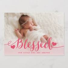 Blessed Pink Baby Girl Photo Birth Announcement Zazzle