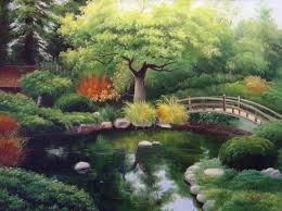 Japanese Garden Bridge Painting By Our