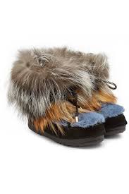 Suede And Leather Short Boots With Fox And Mink Fur