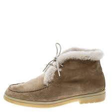 Loro Piana Beige Suede And Fur Open Walk Ankle Boots Size 36