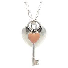 pink heart key necklace sterling silver