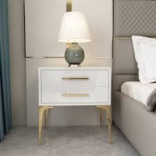 modern white nightstand glossy 2 drawer