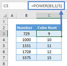 cube root formula excel google