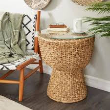 Brown Seagrass Bohemian Accent Table